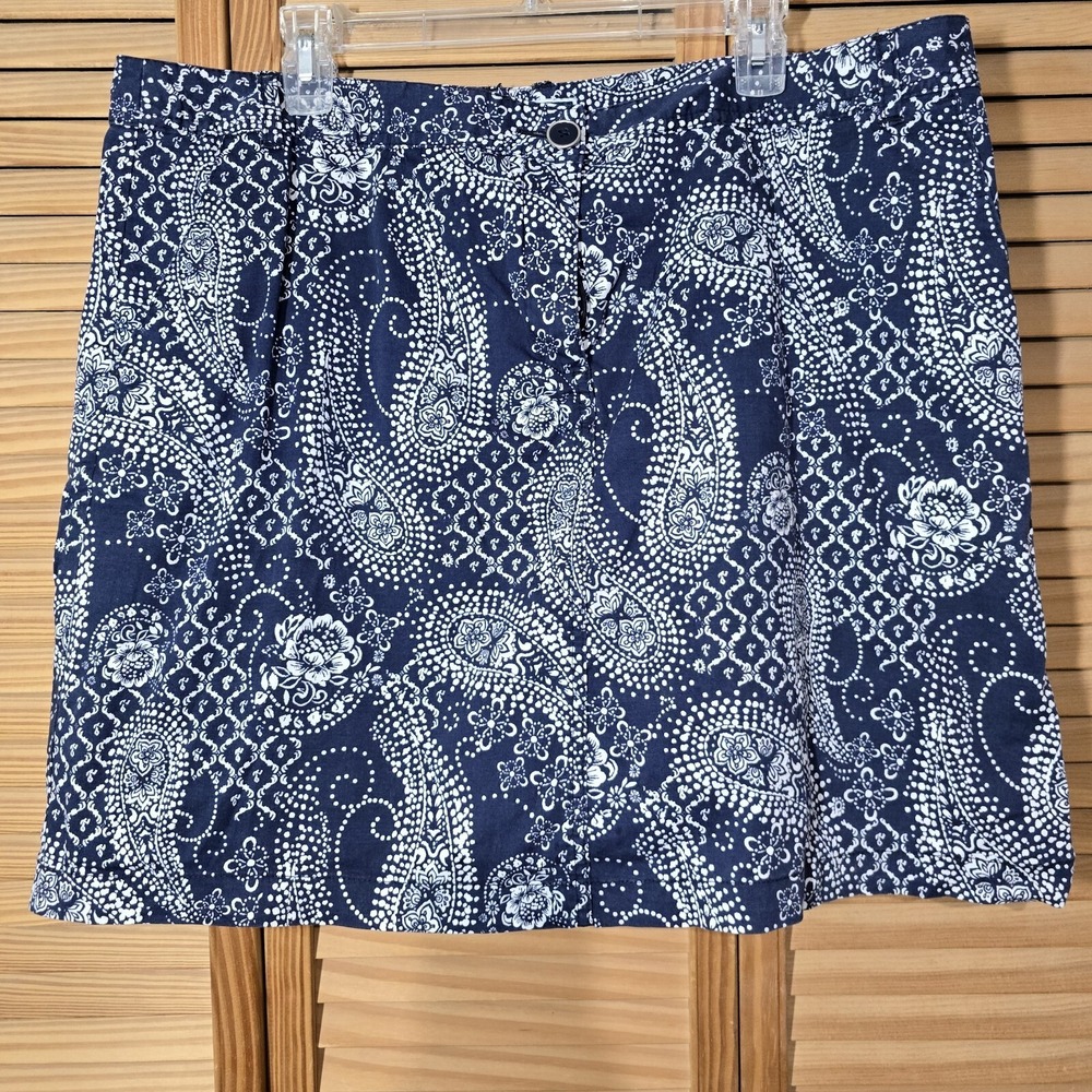 Karen Scott Skort Womens Sizqqe 18 Navy Blue Plaid W/Pockets And Belt Loops C91